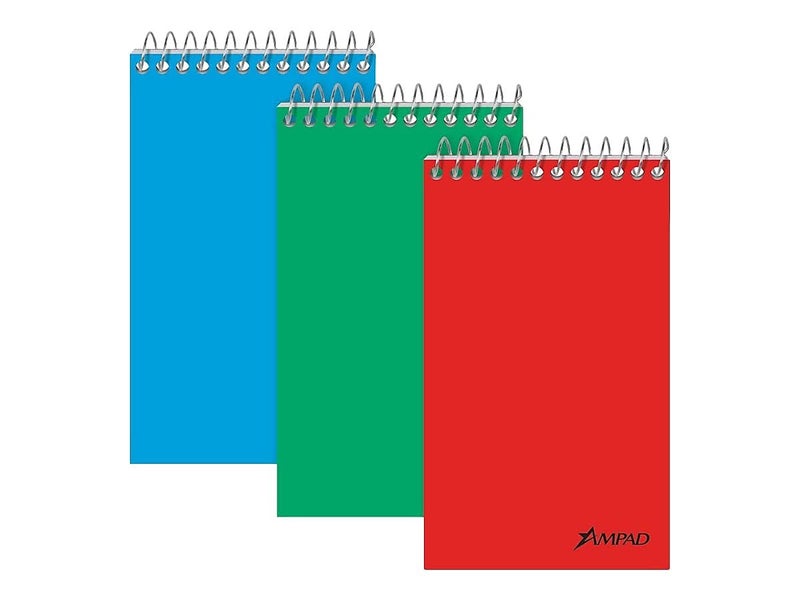 Ampad Pocket Notebook, Recycled, Size 3 x 5, Assorted Covers, Top Open, Narrow Ruled, 60 Sheets (25-087)